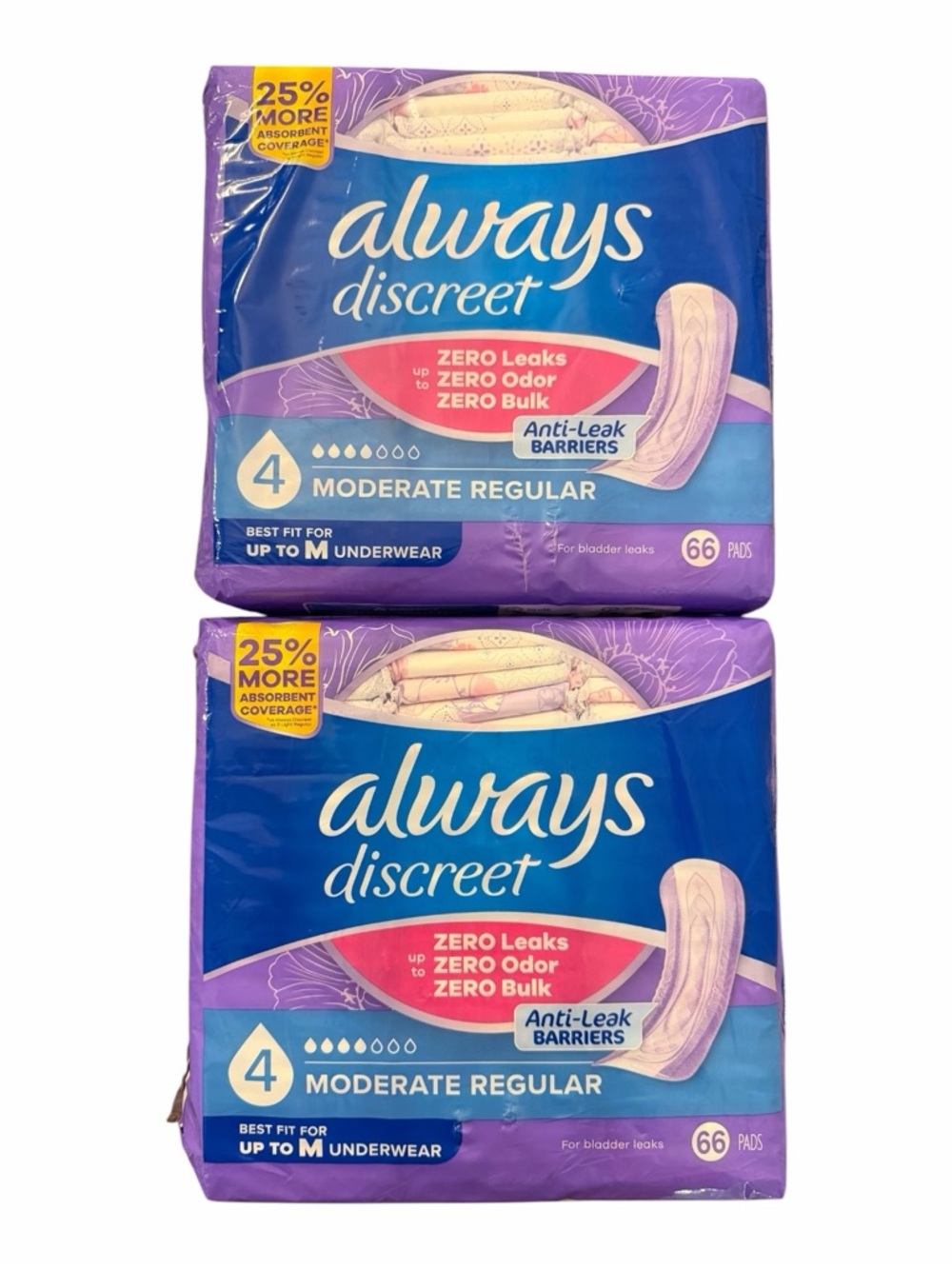 Always Discreet Size 4 Moderate Regular Lightly Scented (2 x 66 pads)